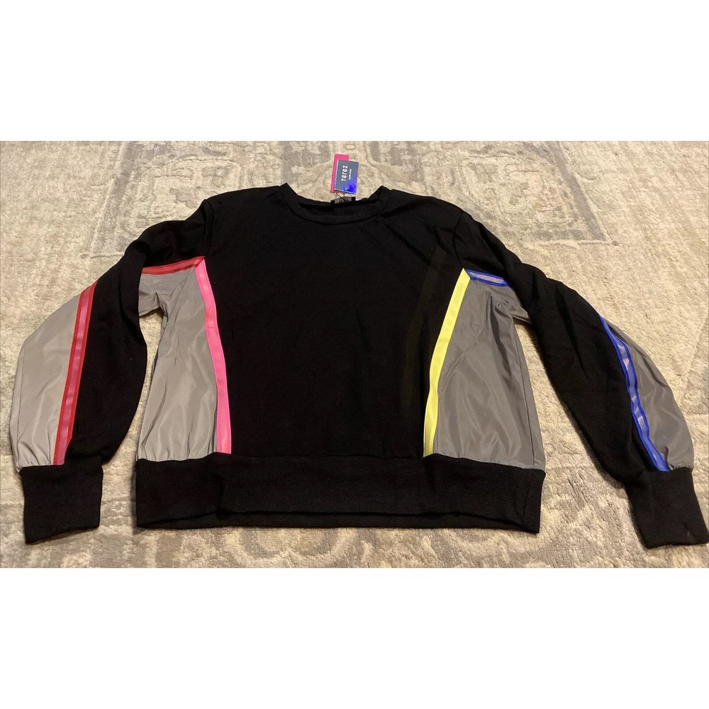 New Terez Glow Gear Reflective Black Crop Sweatshirt Womens‎ Sz Xsmall XS